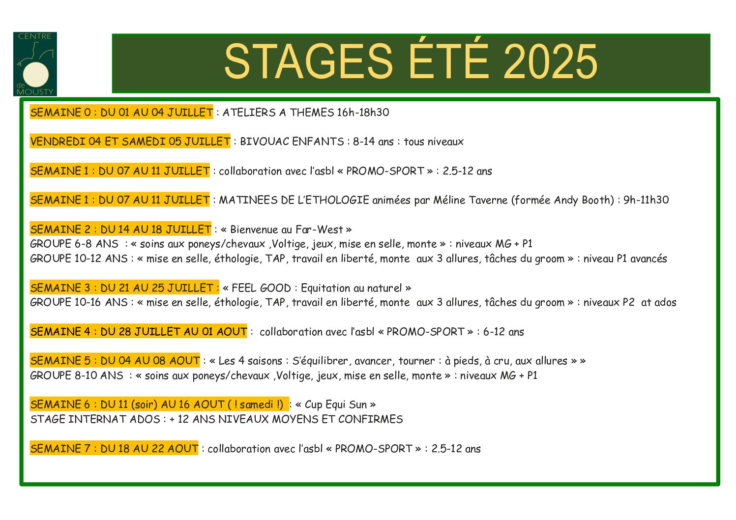 Stages été 2025_Centre Equestre Mousty